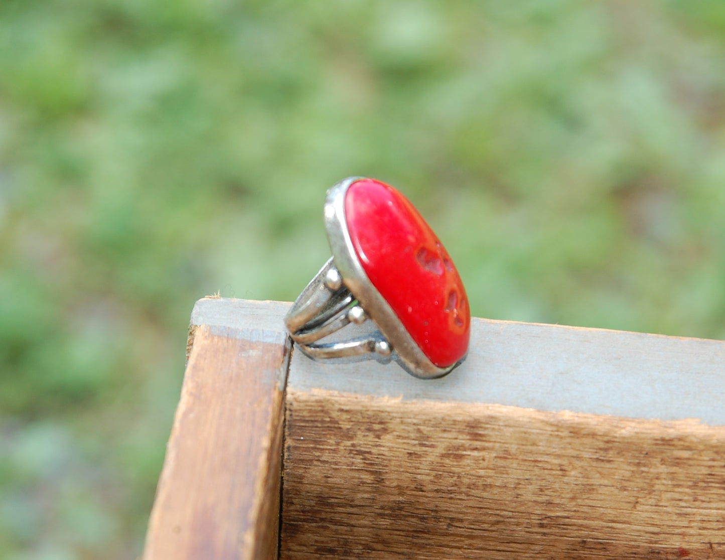 "Lucky Brand" Silver Toned Red Stone Ring Size 8 adjustable to smaller size.