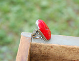 "Lucky Brand" Silver Toned Red Stone Ring Size 8 adjustable to smaller size.