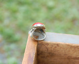 "Lucky Brand" Silver Toned Red Stone Ring Size 8 adjustable to smaller size.