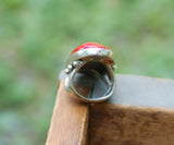 "Lucky Brand" Silver Toned Red Stone Ring Size 8 adjustable to smaller size.