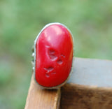 "Lucky Brand" Silver Toned Red Stone Ring Size 8 adjustable to smaller size.