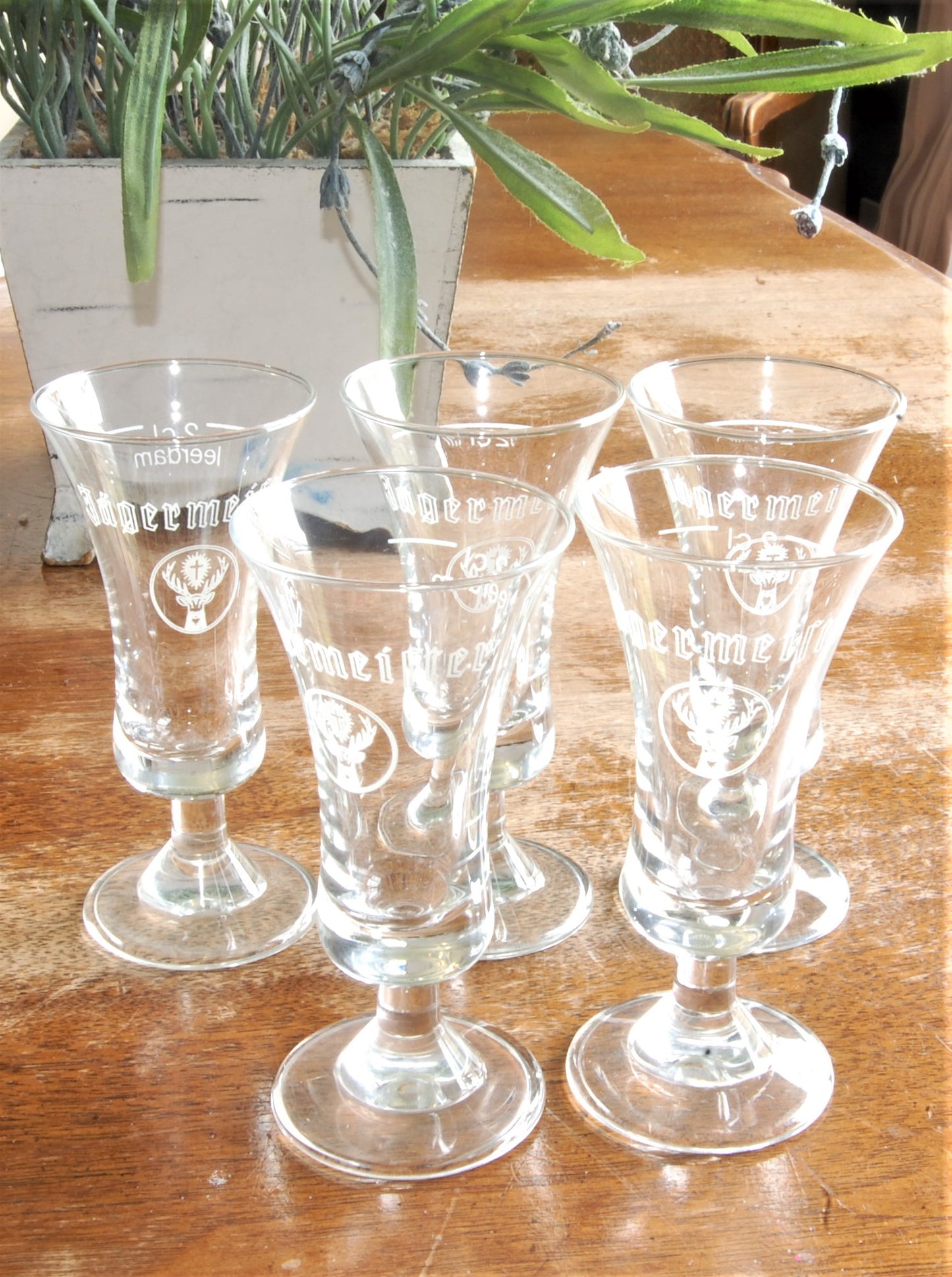 Vintage Jagermeister Footed Shot/Cordial  Glasses set of five