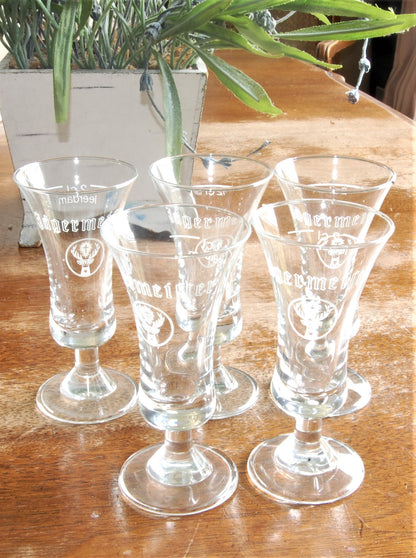 Vintage Jagermeister Footed Shot/Cordial  Glasses set of five