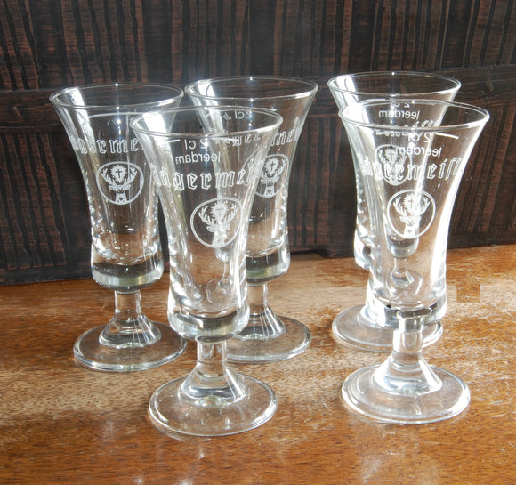 Vintage Jagermeister Footed Shot/Cordial  Glasses set of five