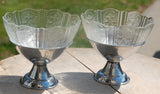 Vintage Depression Glass Sherbert/Ice Cream Dishes. Chrome based Etched Glass Insert