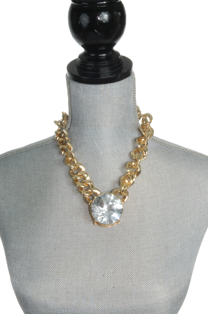 Gold Toned Vintage Chunky Necklace Big Gem