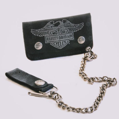 Pre Owned Harley Davidson Snap Biker Wallet Bar & Shield with Stainless Steel Chain