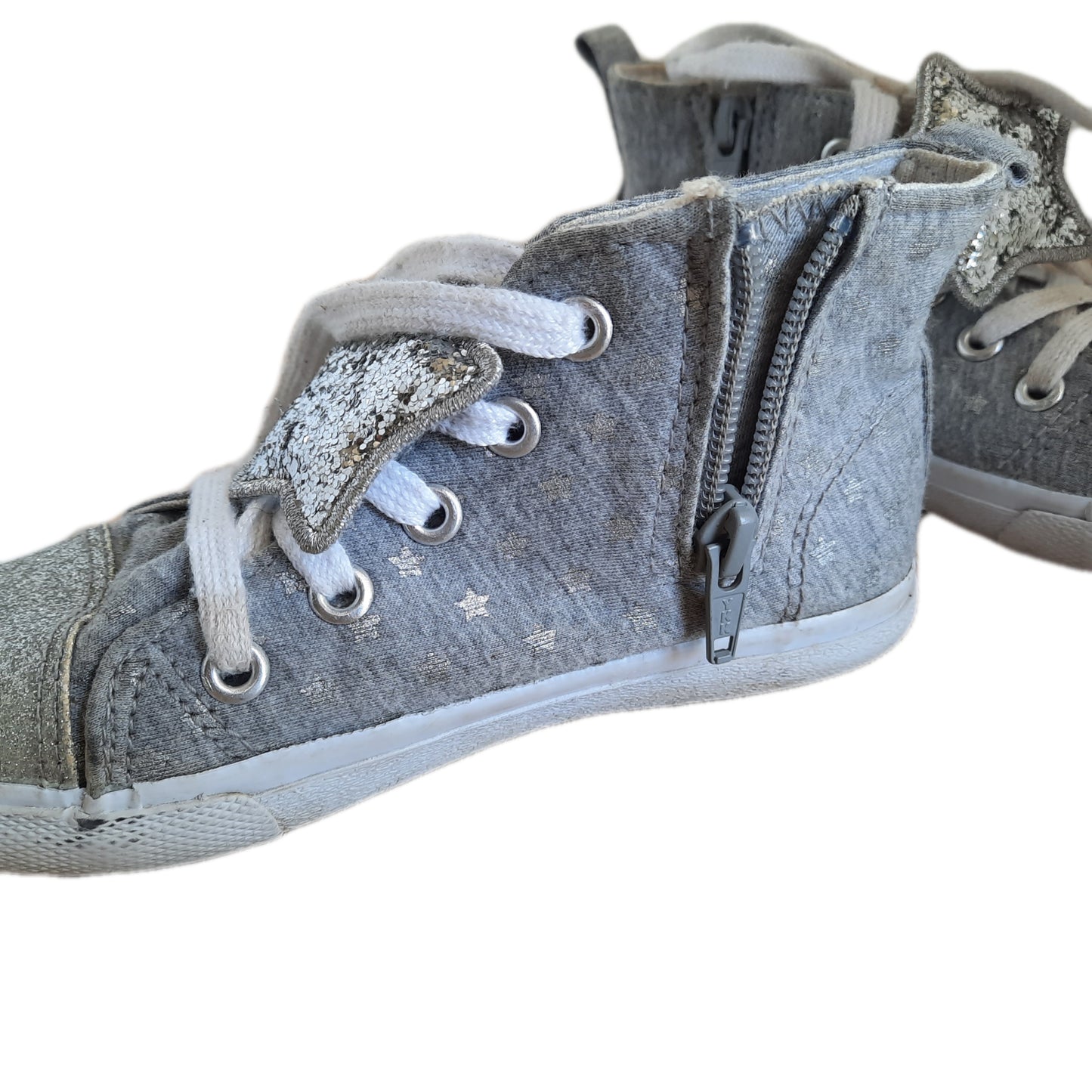 Cat & Jack Grey High Top Zip Up Sneaker With Glitter Star Size 11