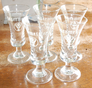 Set of 5 vintage Jagermeister footed shot glasses White Stag logo
