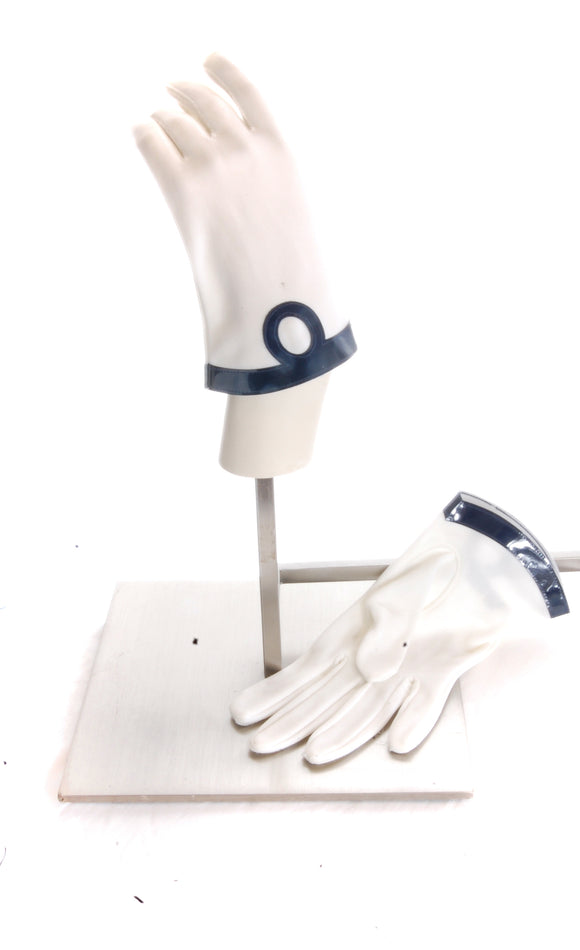 Vintage White Ladies Gloves Blue Patent Trim/Bridal Gloves