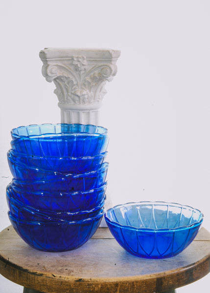 Set of 10 Cobolt Blue Depression Glass Salad/Fruit Bowls.