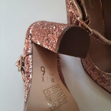 Mix No 6 Rose Pink Glitter Chunky Block Heel, Baby Doll Pumps size 7.5 ladies shoes