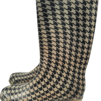 Beige and Black Rain Boots Slip On SIze 8 Ladies