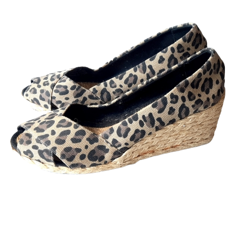 Ralph Lauren Peep Toe Espafrilles Wedge size 9 women's Leopard Print