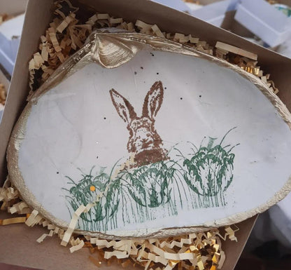 Clam Shell Art Bunny Hiding In Cabbage