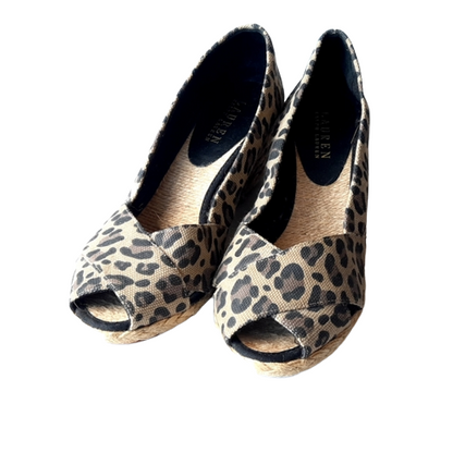 Ralph Lauren Peep Toe Espafrilles Wedge size 9 women's Leopard Print