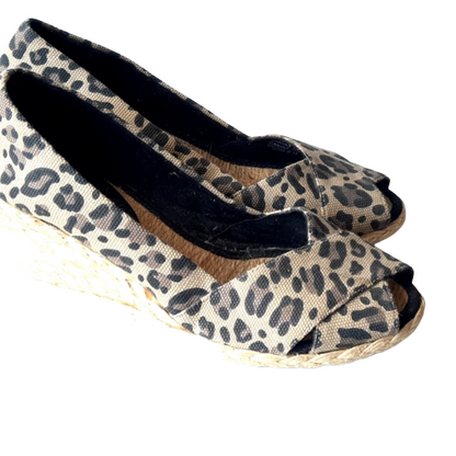 Ralph Lauren Peep Toe Espafrilles Wedge size 9 women's Leopard Print