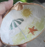 Clam Shell Art Green Beach Umbrella With And Star Fish