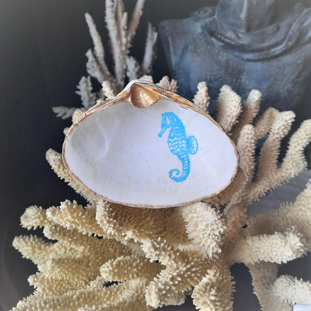 Clam Shell Art Blue Sea Horse