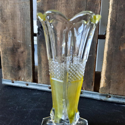 Small Footed Depression Glass Yellow Painted Bud Vase