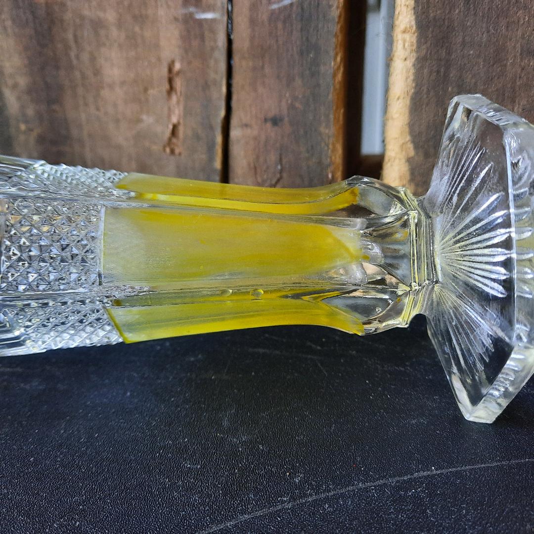 Small Footed Depression Glass Yellow Painted Bud Vase