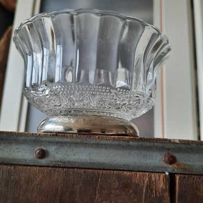 Vintage Optic Glass and Silver Plate Candy Dish