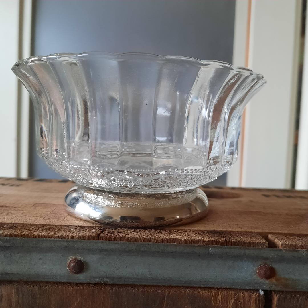 Vintage Optic Glass and Silver Plate Candy Dish