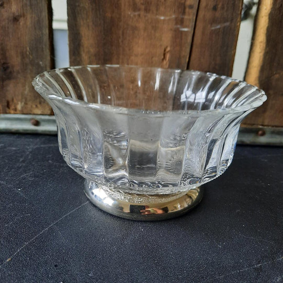Vintage Optic Glass and Silver Plate Candy Dish