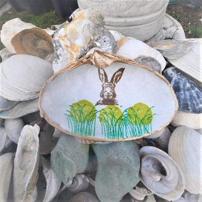 Clam Shell Art Bunny Hiding In Cabbage