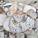 Clam Shell Art Owl Gold Leaf